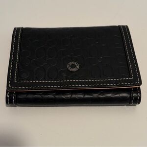 Coach Black Embossed Signature Compact Wallet